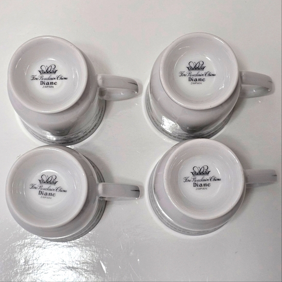 Diane by Fine China of Japan Blue Flower Scrolls - Set of 4 Footed Coffee Cups - Picture 11 of 16